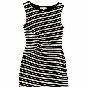 LOFT Black & White Striped Dress w Sunburst Design